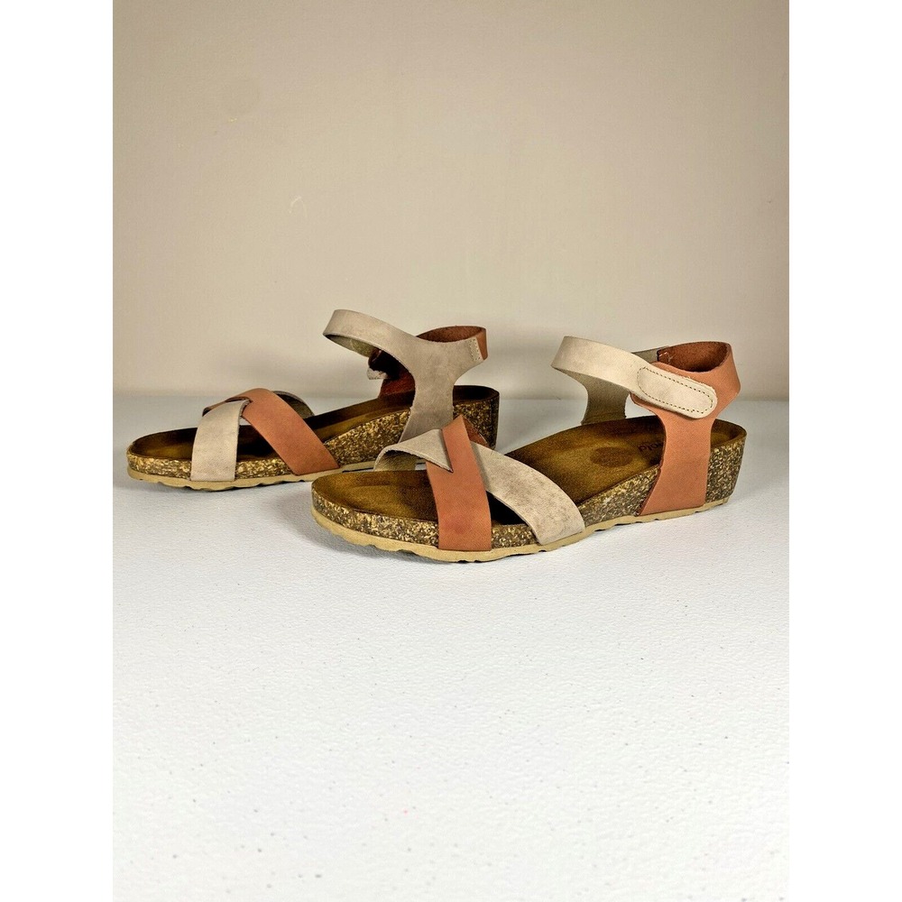 Bio-Gold Womens Leather Wedge Sandals Brick Taupe Made in Italy E134 Size 8 - Picture 5 of 11